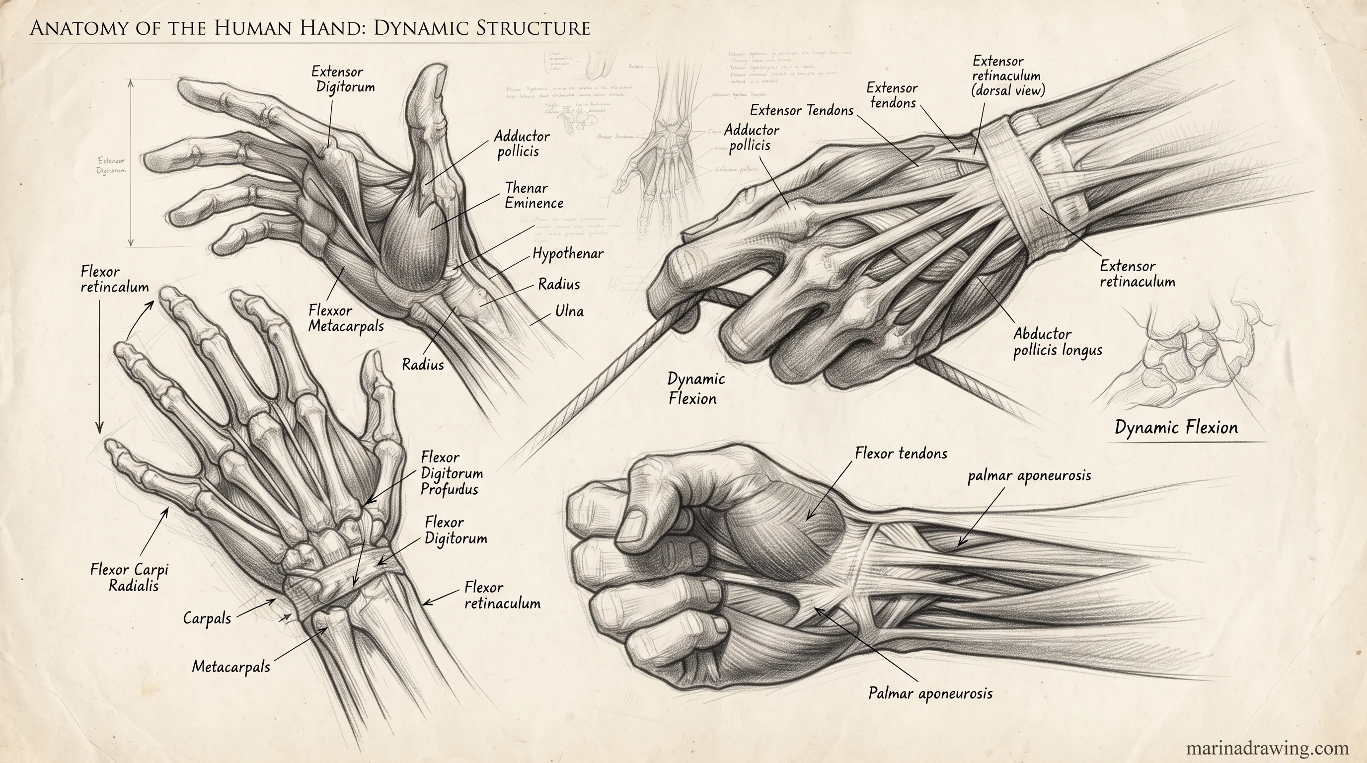 Anatomy drawing practice — hand study from a second angle, step by step drawing