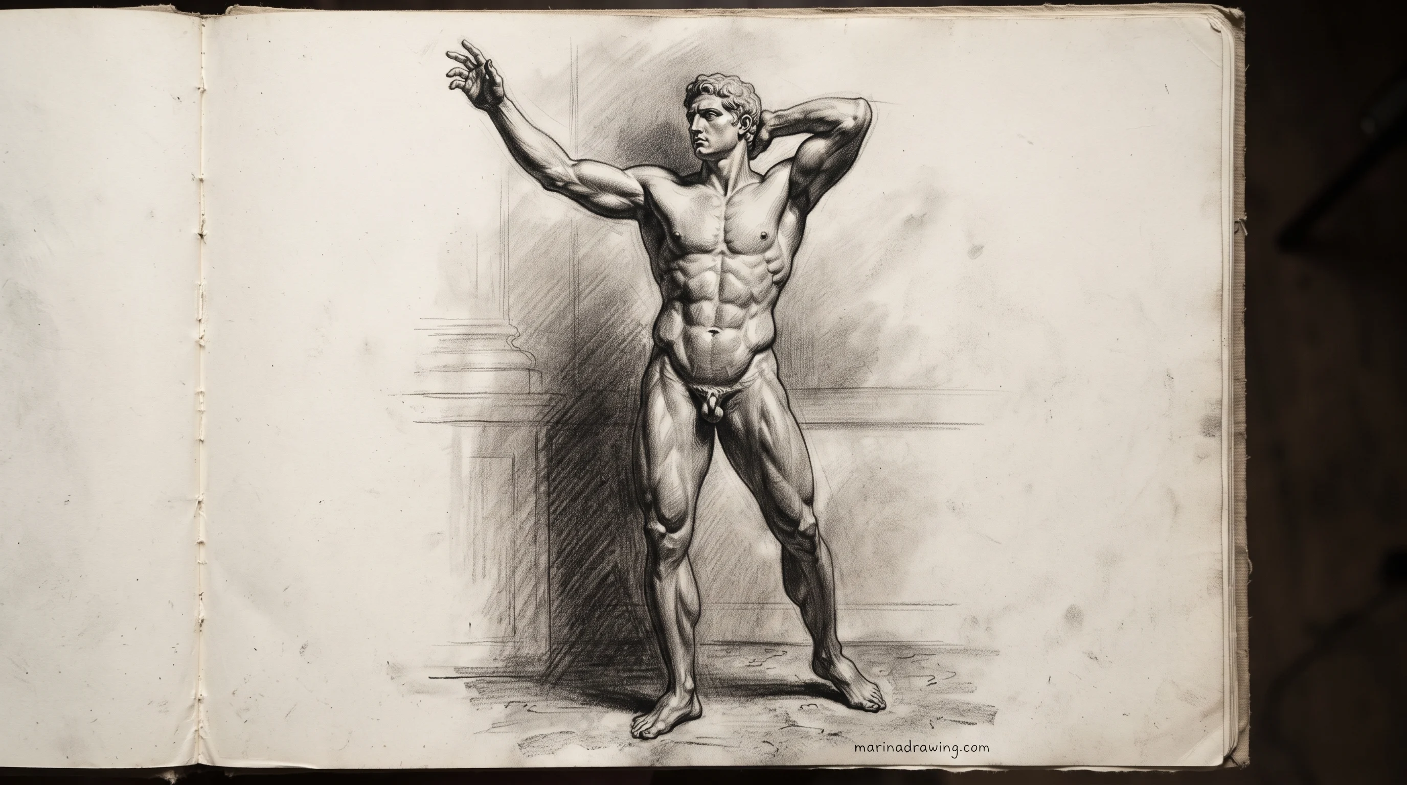 Anatomy drawing practice — an athletic pose study showing weight and motion, step by step drawing
