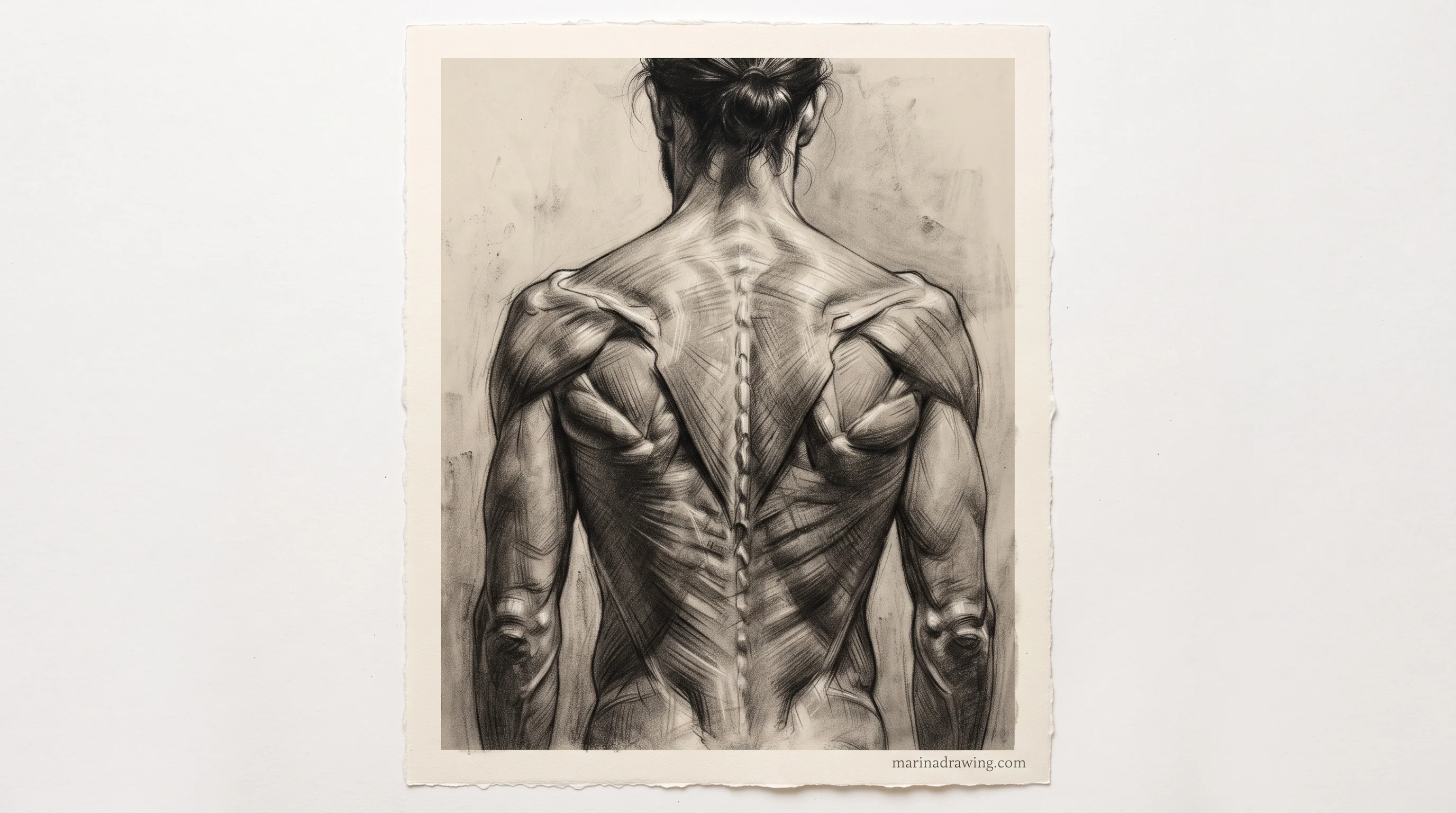 Anatomy drawing practice — back muscle study seen from behind, step by step drawing