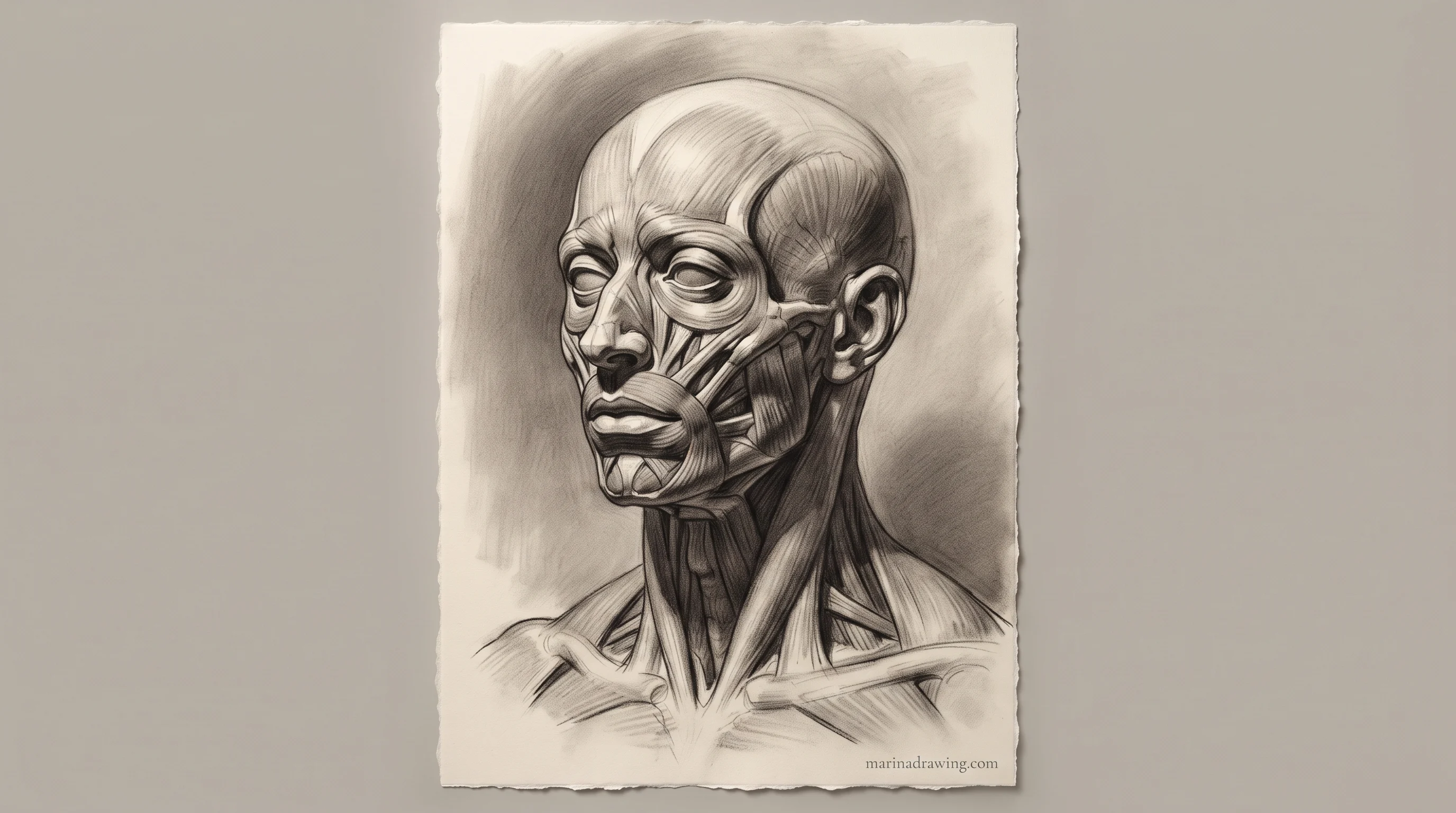 Anatomy drawing practice — charcoal head study showing skull planes, step by step drawing